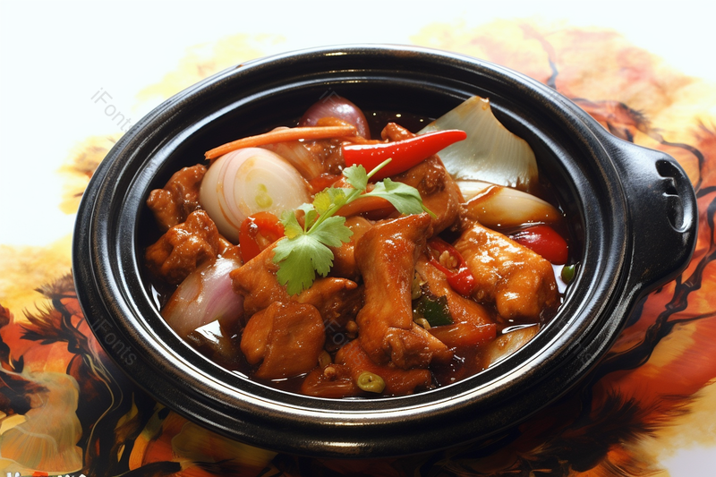 用新鲜鸡肉和酱料小火熬制的台式三杯鸡,高清,摄影图,摄影图片,图片大全,摄影图免费下载